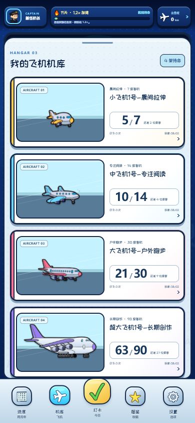 停放四种机型的飞机库